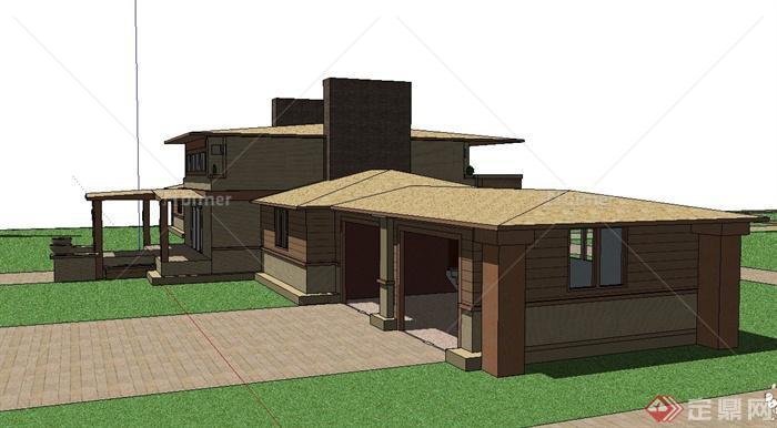 南方地区单层住宅建筑设计SketchUp模型[原创]