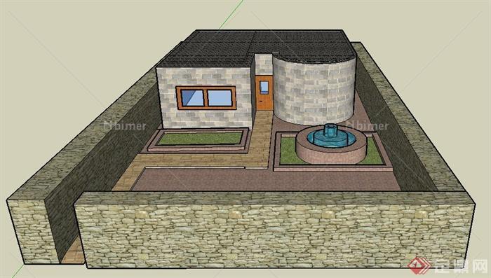 某特殊石砌住宅建筑设计SU模型