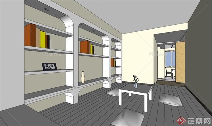 现代三室两厅住宅空间设计SU模型[原创]