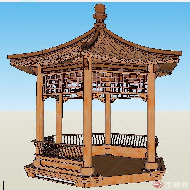 中式风格园林六角亭su模型