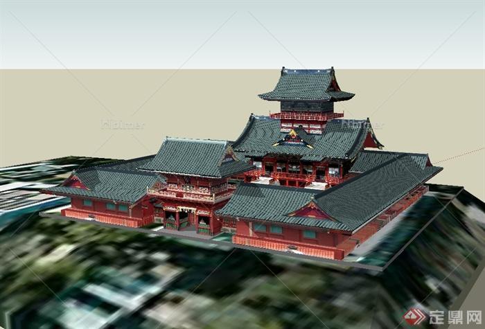 中国古典中式详细寺庙旅游建筑su模型[原创]