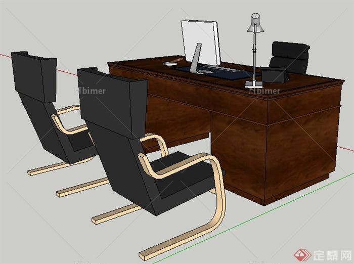 简约中式风格办公桌椅su模型