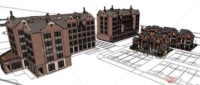 某欧式风格居住区住宅楼建筑设计SU模型