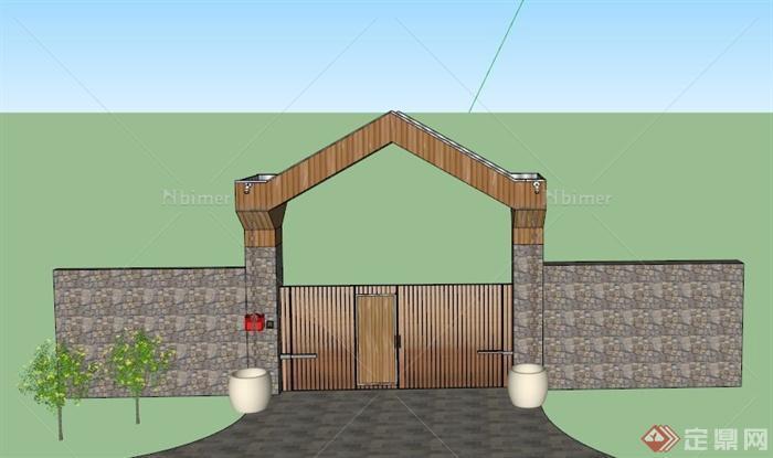 某东南亚风格庭院大门景观设计SU模型