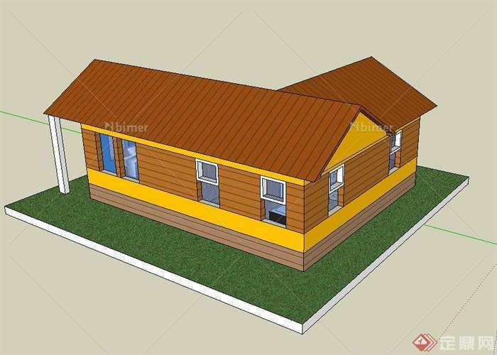 美式单层住宅小屋建筑设计su模型[原创]