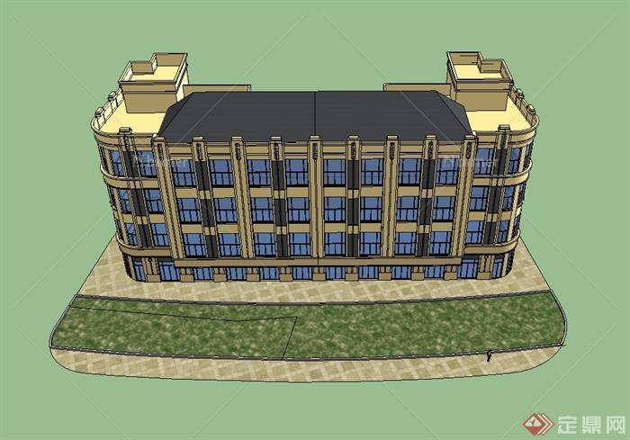 新古典风格公寓建筑楼设计su模型[原创]