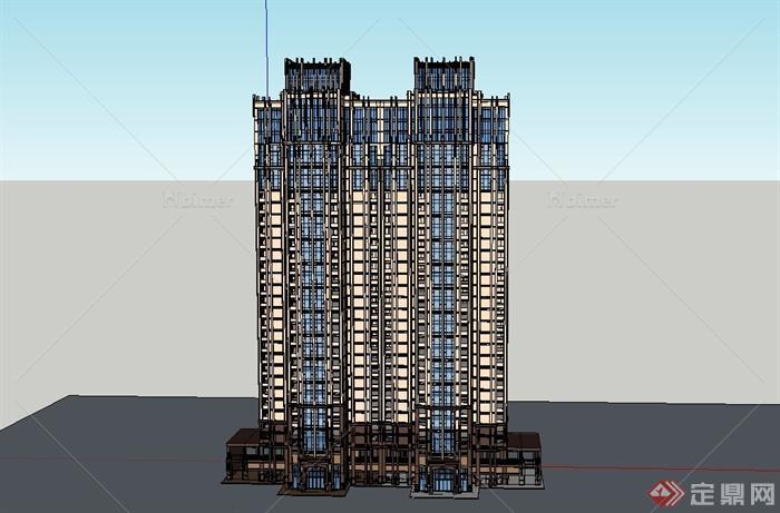 某精致新古典风格高层住宅楼建筑设计SU模型[原创