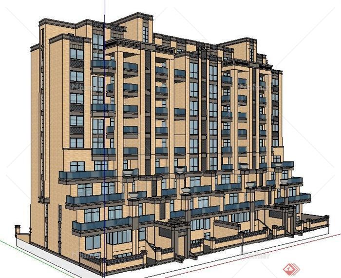 现代拼接小高层公寓住宅楼建筑设计su模型