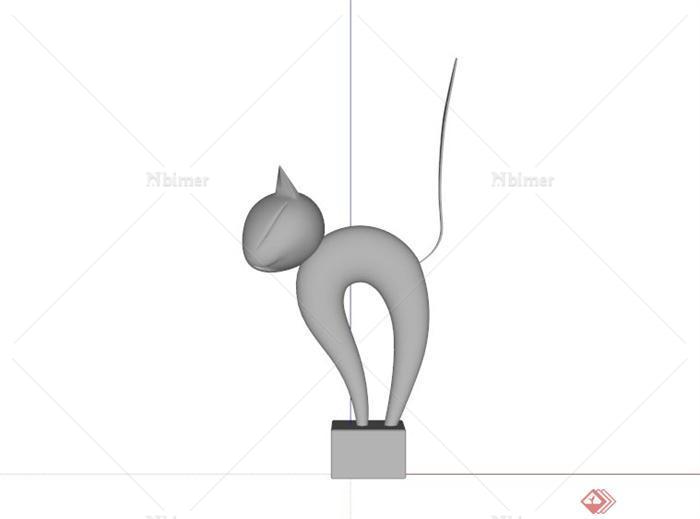 某现代抽象猫雕塑小品SU模型