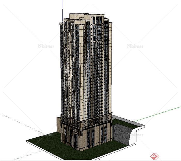 新古典风格详细精致高层住宅楼建筑设计SU模型[原