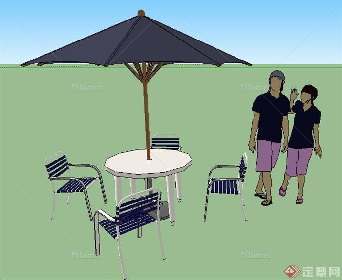 园林景观休闲桌椅及遮阳伞组合su模型