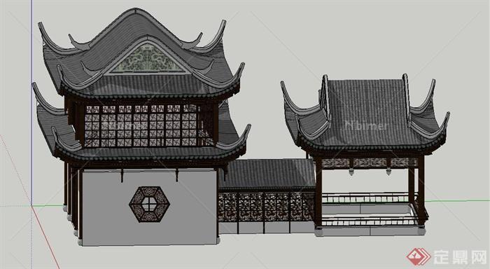 古典中式综合茶室建筑设计SU模型