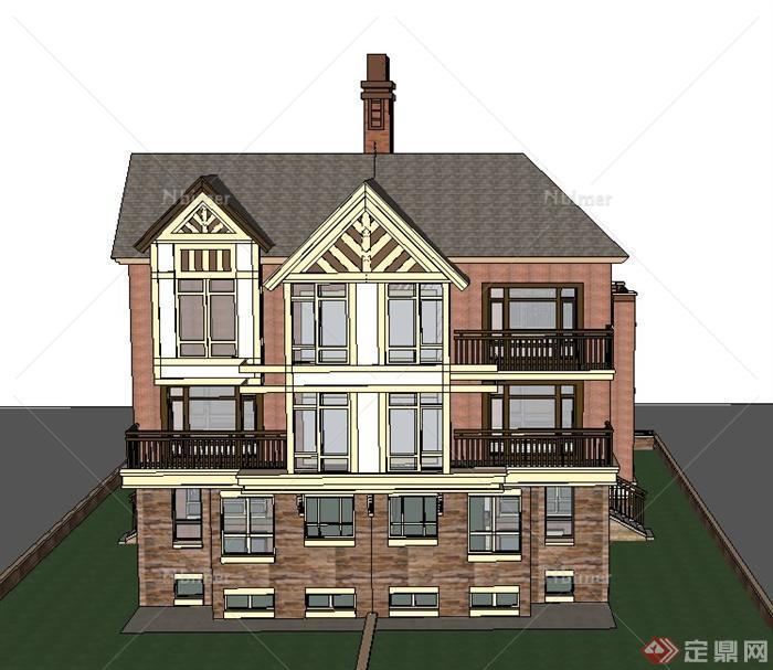 欧式三层联排双拼别墅建筑设计SU模型