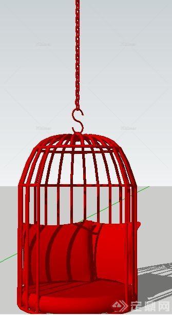 红色鸟笼状吊椅su模型[原创]
