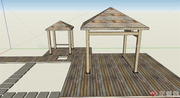 园林景观节点四角亭与地面铺装设计SU模型