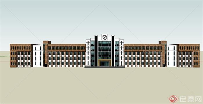 对称式现代教学楼建筑设计SU模型素材[原创]