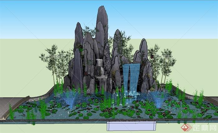 园林景观节点假山水景设计SU模型