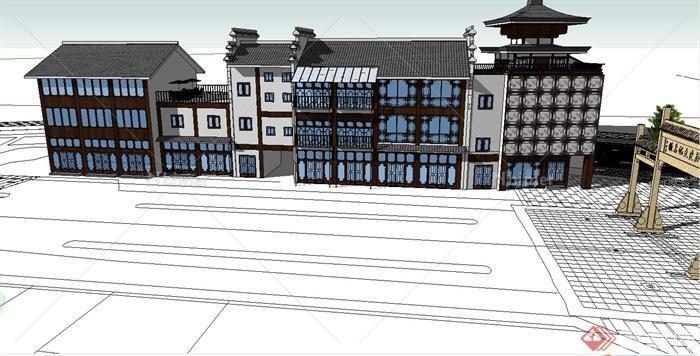 某现代中式风格历史文化小镇商业建筑设计SU模型