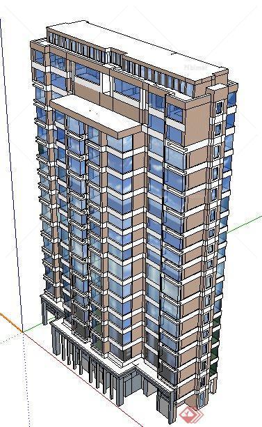 现代风格独栋高层公寓办公楼建筑设计su模型