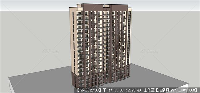 高层板式住宅单体建筑设计su模型