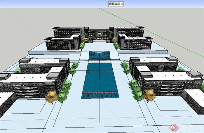 一个学校教学楼建筑规划方案SU精致设计模型