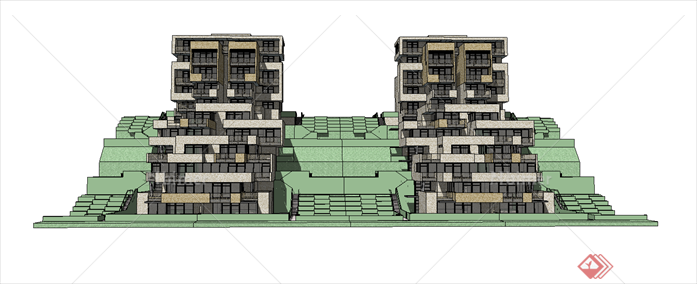 多层联排坡地别墅SU(草图大师)模型