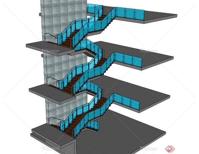 玻璃围栏楼梯设计SU模型[原创]