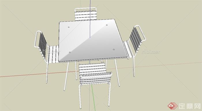 某现代风格方形餐桌椅设计SU模型[原创]