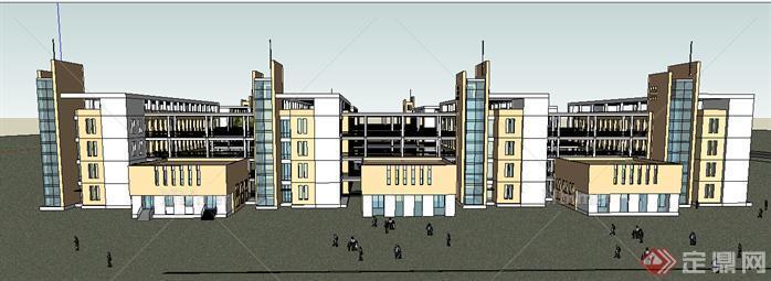 某现代中小学校建筑设计方案su 模型