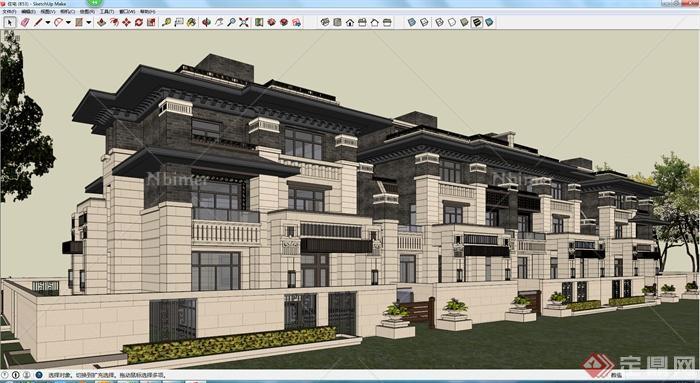 新古典风格三层联排别墅住宅建筑设计SU模型