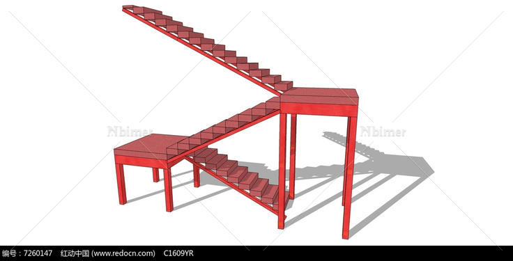 红色楼梯su模型