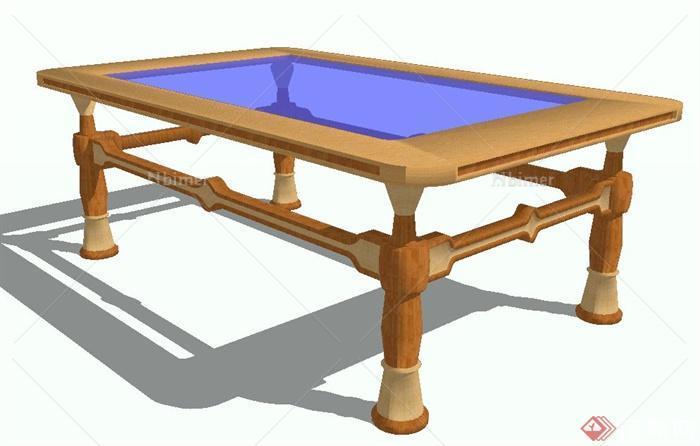 室内木质边框玻璃桌子设计SU模型
