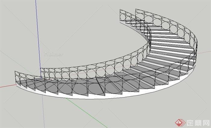 建筑节点环形缓坡楼梯设计SU模型