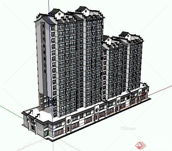某现代中式高层住宅及临街商业街建筑设计方案su