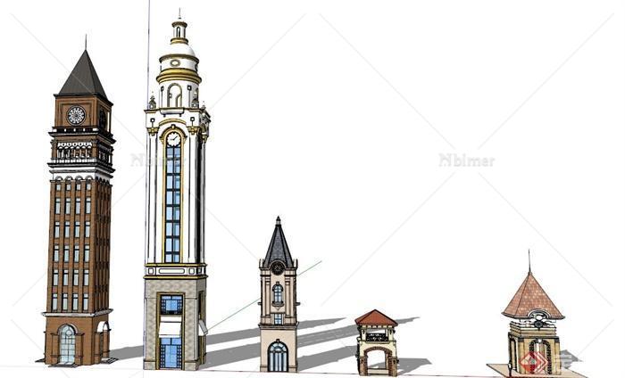 5款欧式风格景观塔楼设计su模型[原创]