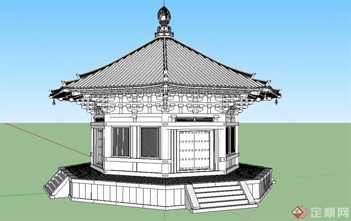 某古典中式风格旅游区单层古建筑设计SU模型[原创