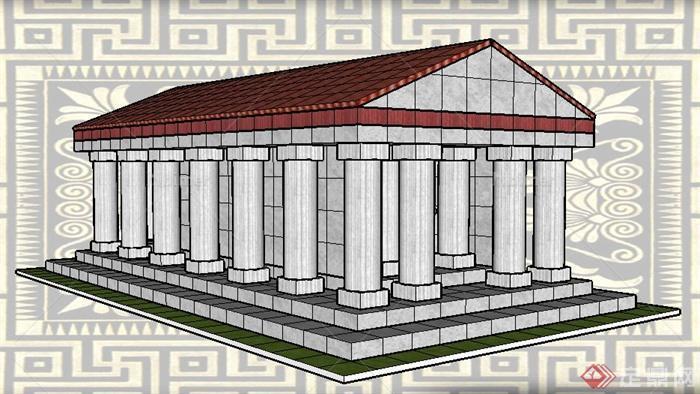 希腊神庙建筑设计su模型