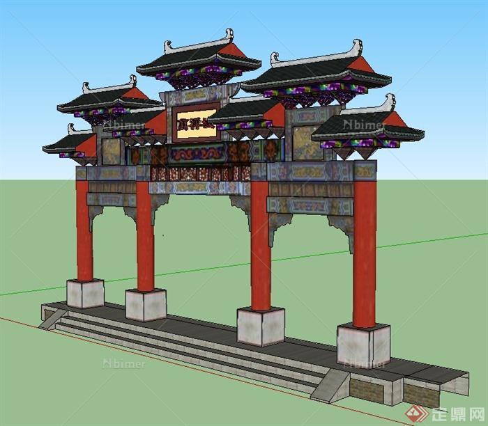 古典中式万祥城牌坊设计SU模型