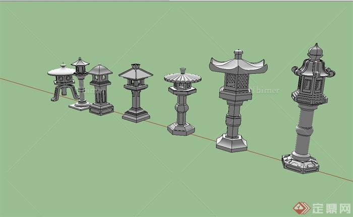 八款古典中式石灯设计su模型[原创]