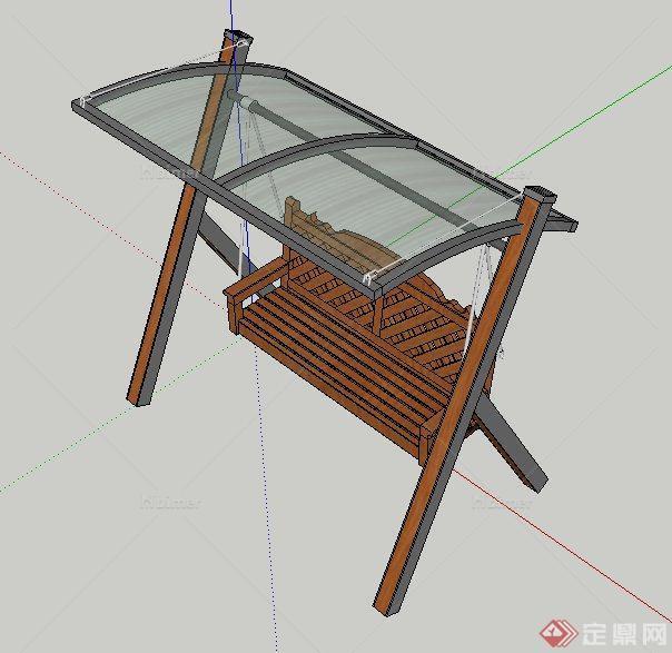 园林景观节点木质玻璃摇椅设计SU模型