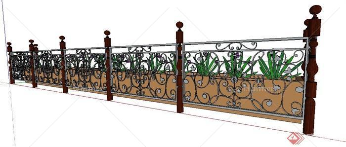 现代风格铁艺花园栅栏su模型