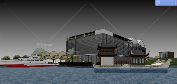 某现代中式风格商业游艇会所建筑方案设计SU模型