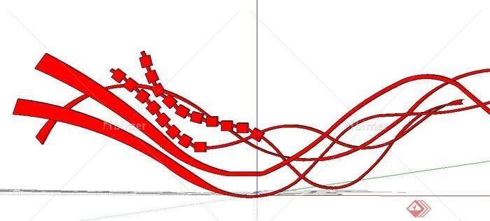 红色条状形抽象雕塑 设计SU模型[原创]