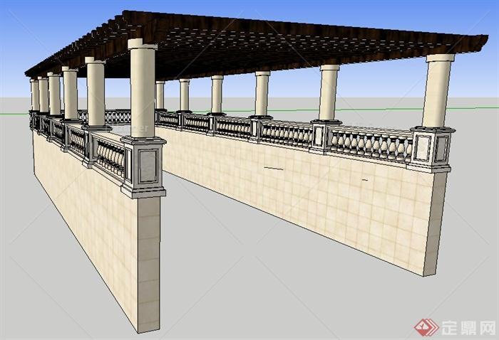 新古典风格地下车库入口廊架设计su模型