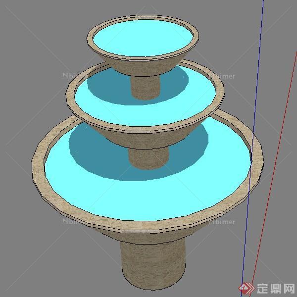 某欧式园林景观水景喷泉喷水池设计SU模型