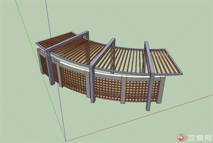 现代风格精致弧形廊架设计su模型[原创]