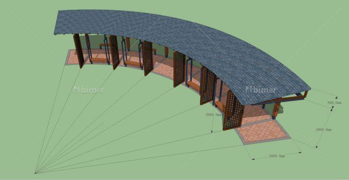 现代中式廊架亭子(72267)su模型下载