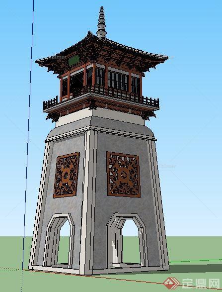 中式瞭望塔塔楼设计su模型[原创]