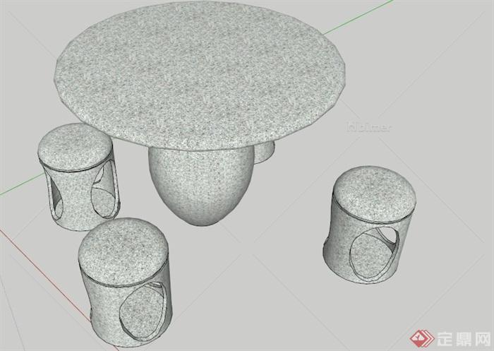 园林景观石桌凳组合su模型