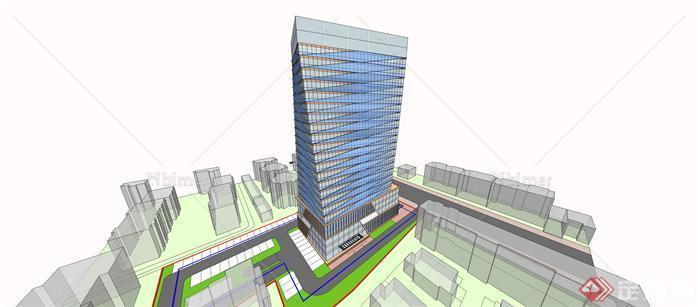 现代高层办公楼建筑设计sketchup模型[原创]